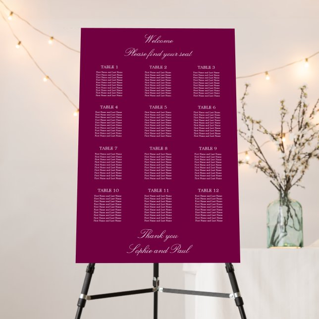 Mulberry 12 Table Wedding Seating Chart Foam Board (In Situ (Stand))