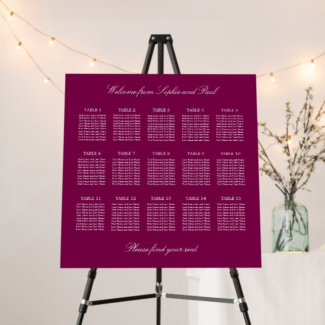 Mulberry 15 Table Wedding Seating Chart Foam Board (In Situ (Stand))