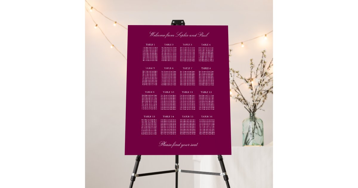 Mulberry 16 Table Wedding Seating Chart Foam Board Zazzle