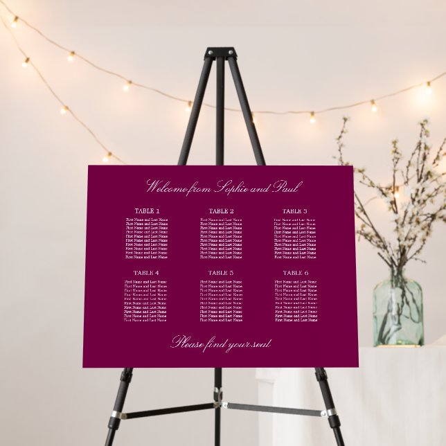 Mulberry 6 Table Wedding Seating Chart Foam Board (In Situ (Stand))