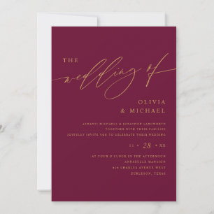 Mulberry and Gold Elegant Wedding Invitation