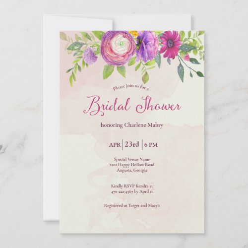 Mulberry and Ivory Dream Bridal Shower Invitation