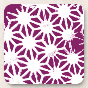 Mulberry and white geometric pattern beverage coaster
