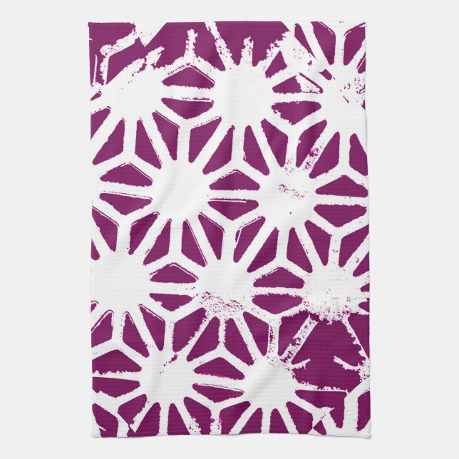 Mulberry and white geometric pattern kitchen towel (Vertical)