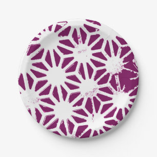 Mulberry and white geometric pattern paper plates