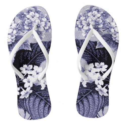 Mulberry Blue Purple Botanical Floral Toile No1 Flip Flops