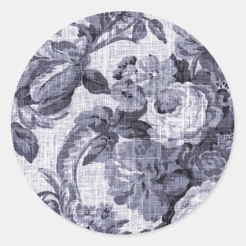 Mulberry Blue Purple Botanical Floral Toile No5 Classic Round Sticker