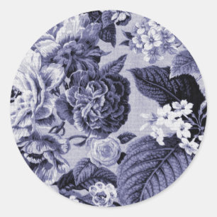 Mulberry Blue Purple Floral Toile No.1 Classic Round Sticker