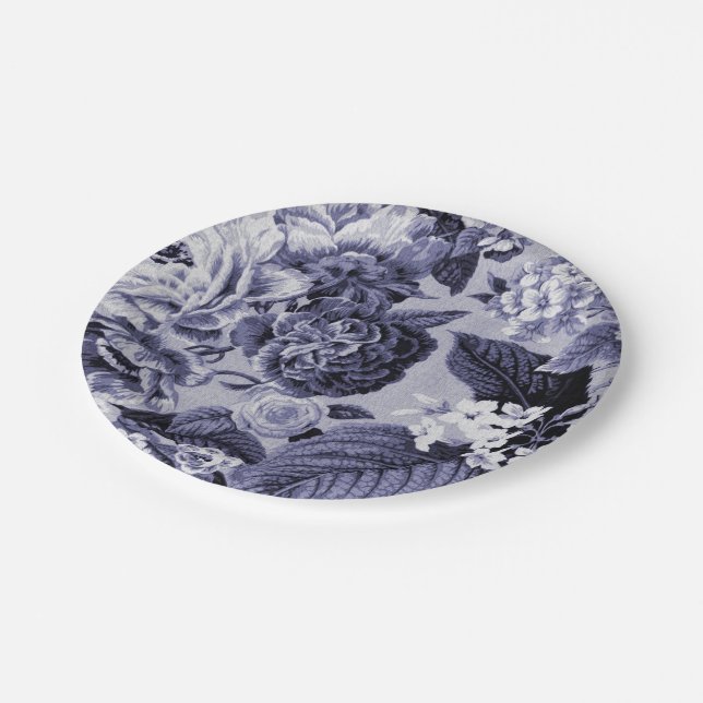 Mulberry Blue Purple Floral Toile No.1 Paper Plates (Angled)