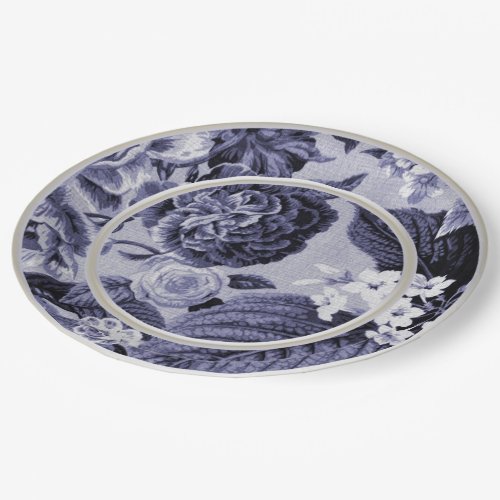 Mulberry Blue Purple Floral Toile No1 Paper Plates