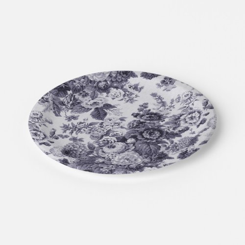 Mulberry Blue Purple Floral Toile No3 Paper Plates
