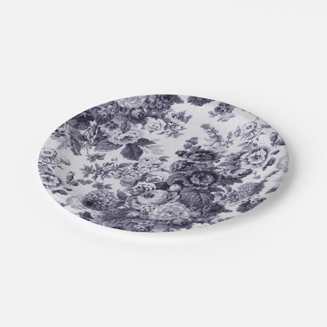 Mulberry Blue Purple Floral Toile No.3 Paper Plates (Angled)