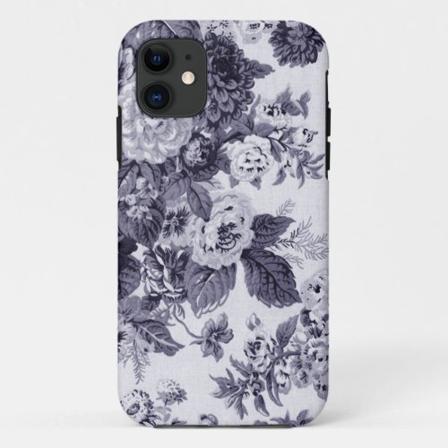 Mulberry Blue Vintage Floral Toile Fabric No3 iPhone 11 Case