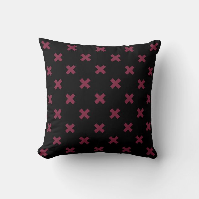 Mulberry cross stitches on black throw pillow (Front)