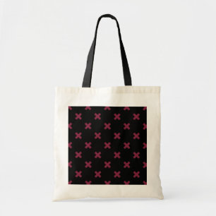 Mulberry cross stitches on black tote bag