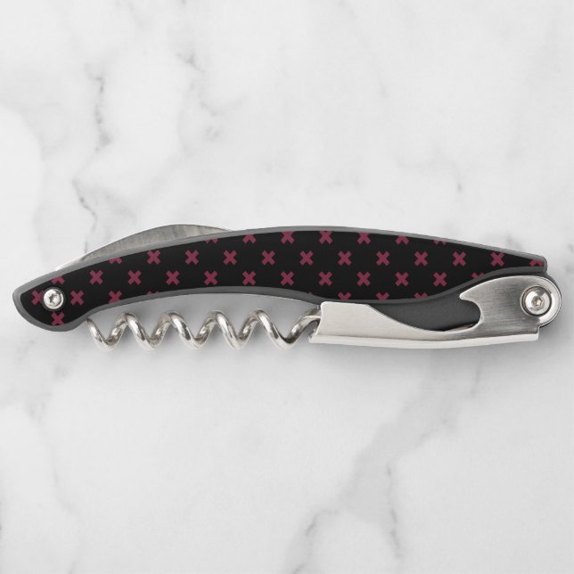 Mulberry cross stitches on black waiter's corkscrew (Back)
