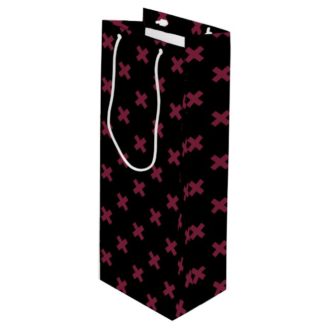 Mulberry cross stitches on black wine gift bag (Front Angled)