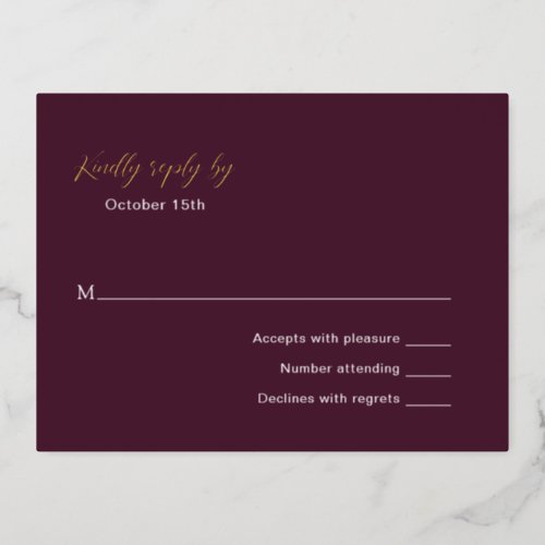 Mulberry Elegant Wedding Foil RSVP Card