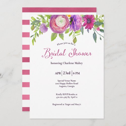 Mulberry Floral Dream Bridal Shower Invitation