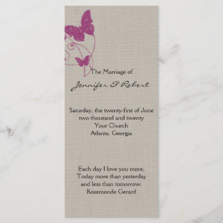 Mulberry Glitter Butterfly Linen Wedding Program