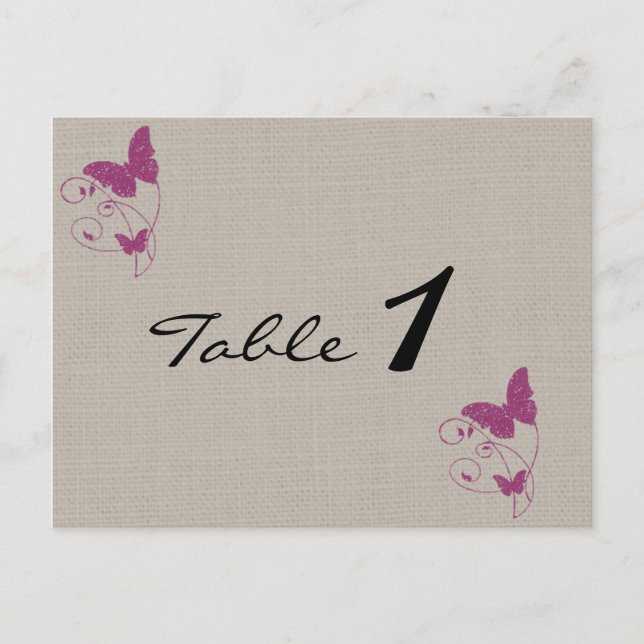 Mulberry Glitter Butterfly Wedding Table Number (Front)