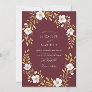 Mulberry Gold Magnolia Wedding Invitation