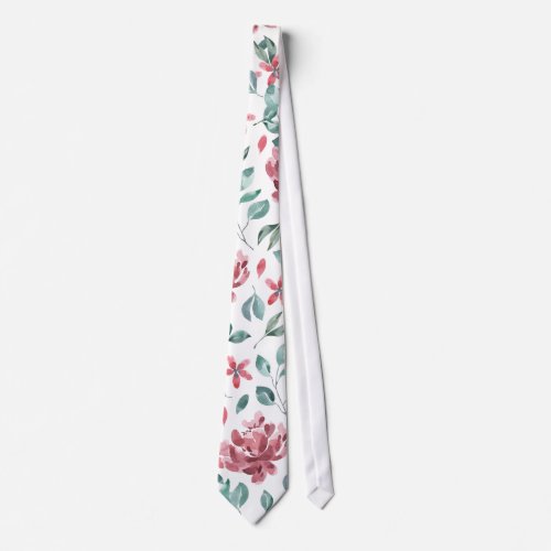 Mulberry green blooms with foliage summer pattern neck tie