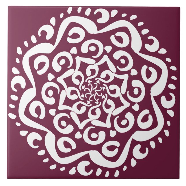 Mulberry Mandala Ceramic Tile (Front)