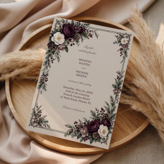 Mulberry Petals Along Pewter Lines Invitation