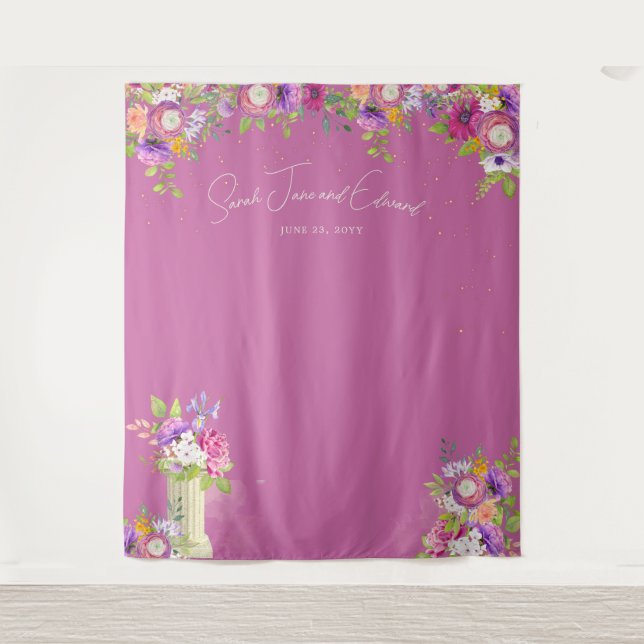 Mulberry Pink Floral Bridal Photo Booth Backdrop (Front)