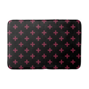 Mulberry polka crosses on black bath mat