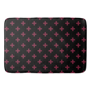 Mulberry polka crosses on black bath mat