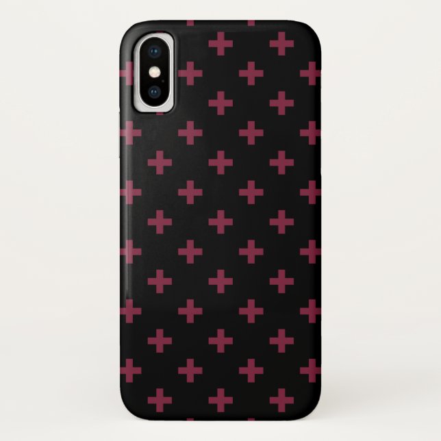 Mulberry polka crosses on black Case-Mate iPhone case (Back)