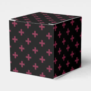 Mulberry polka crosses on black favor boxes
