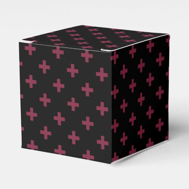 Mulberry polka crosses on black favor boxes (Front Side)