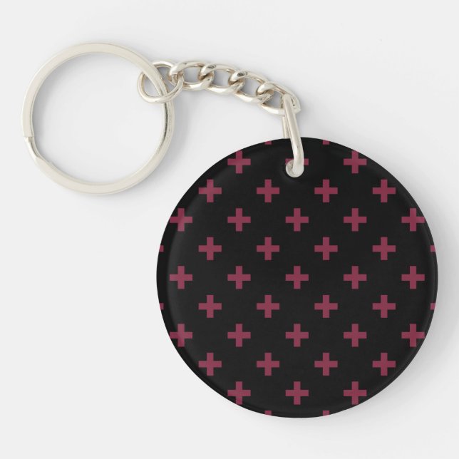 Mulberry polka crosses on black keychain (Front)