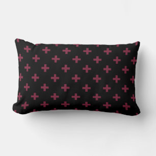 Mulberry polka crosses on black lumbar pillow