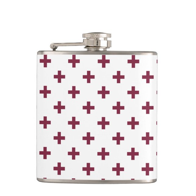Mulberry polka crosses on white flask (Front)