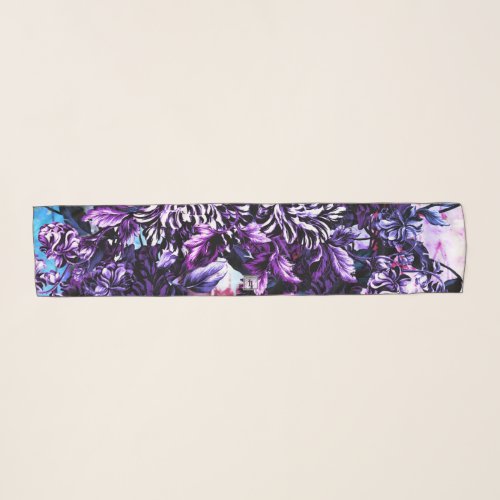 Mulberry Purple  Blue Floral Assemblage Scarf