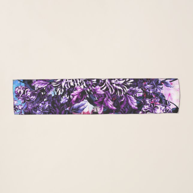 Mulberry Purple & Blue Floral Assemblage Scarf (Front (Horizontal))