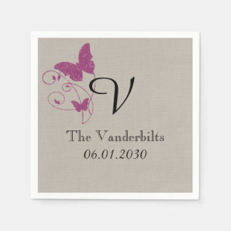 Mulberry Purple Butterfly Monogram Wedding Napkin