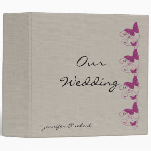 Mulberry Purple Butterfly on Linen 3 Ring Binder