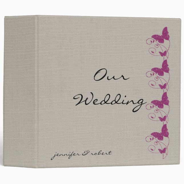 Mulberry Purple Butterfly on Linen 3 Ring Binder (Front/Spine)