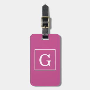 Mulberry Purple White Framed Initial Monogram Luggage Tag