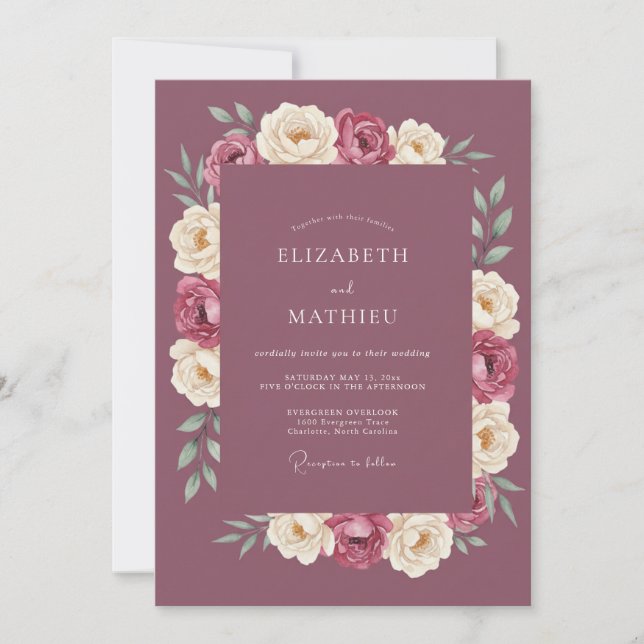 Mulberry Ranunculus Wedding Invitation (Front)