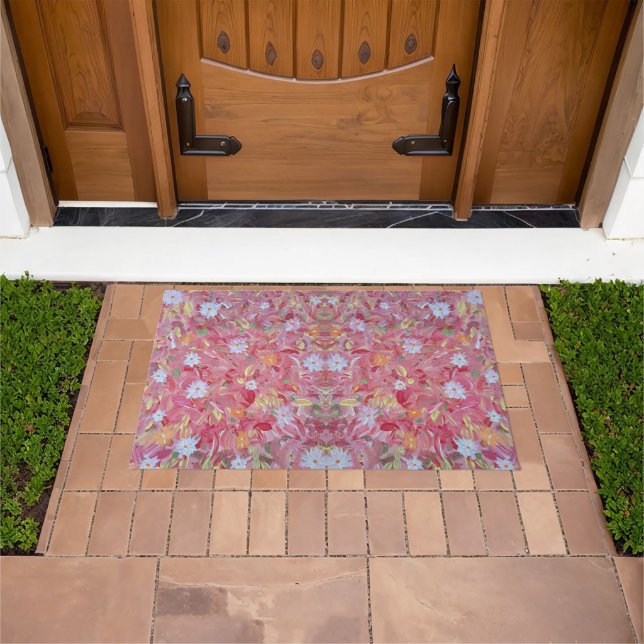 Mulberry Red Floral Outdoor Mat (Outdoor)