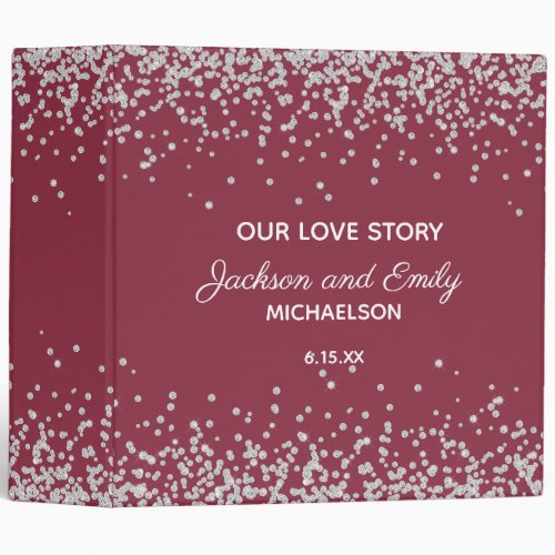 Mulberry Red Silver Confetti Wedding Scrapbook 3 Ring Binder