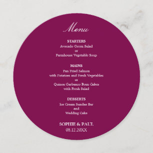 Mulberry Round Wedding Menu