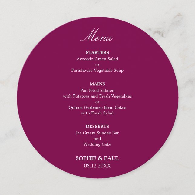 Mulberry Round Wedding Menu (Front)