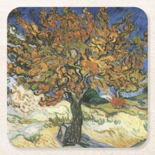 Mulberry Tree by van Gogh Square Paper Coaster